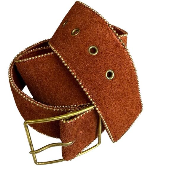 Vintage 70s Split Suede Statement Belt Rust Metallic Gold Trim main image 5